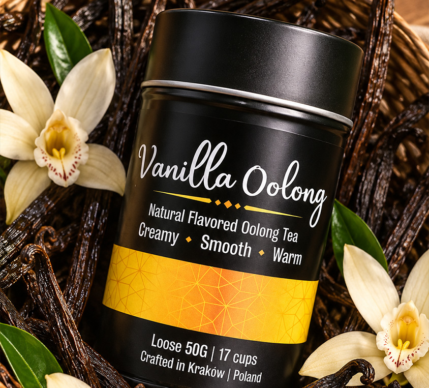 Vanilla Oolong Leo Tea – waniliowa herbata liściasta w dekoracyjnej metalowej puszce